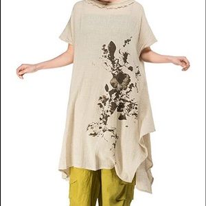 BNWT Jin Qiu Guer Ink Stain Raw Hemp Cotton Tunic Dress Top